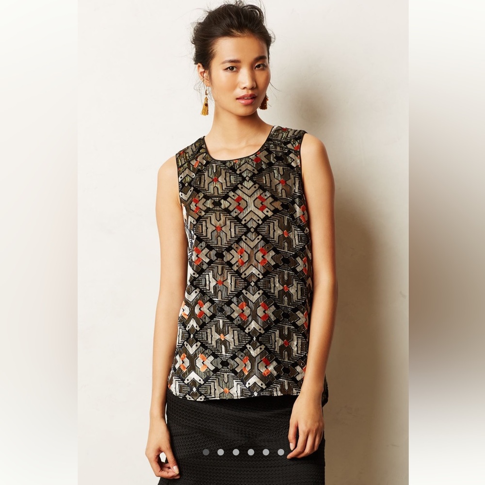 Anthropologie Meadow Rue Shimmer Velvet Tank Top Metallic Geometric Print Small